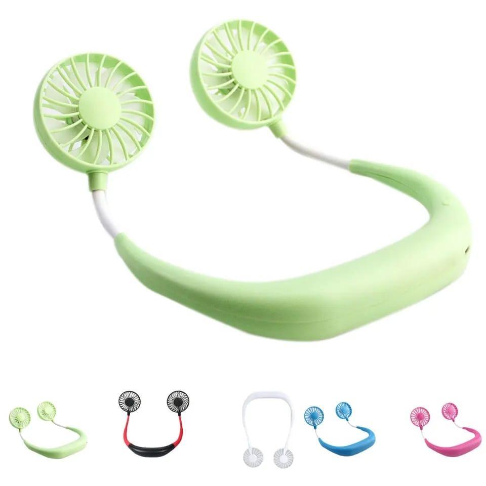USB Rechargeable Neck Fan | Hands-Free Portable Double Fan | 360° Cooling For Summer | Power Bank Compatible