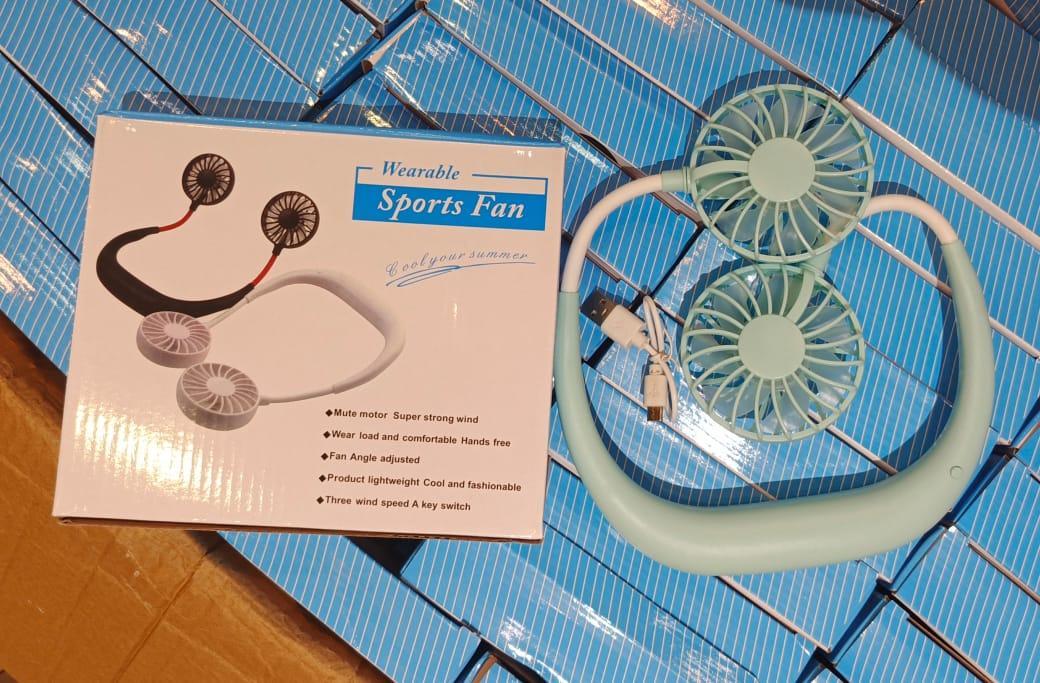 USB Rechargeable Neck Fan | Hands-Free Portable Double Fan | 360° Cooling For Summer | Power Bank Compatible